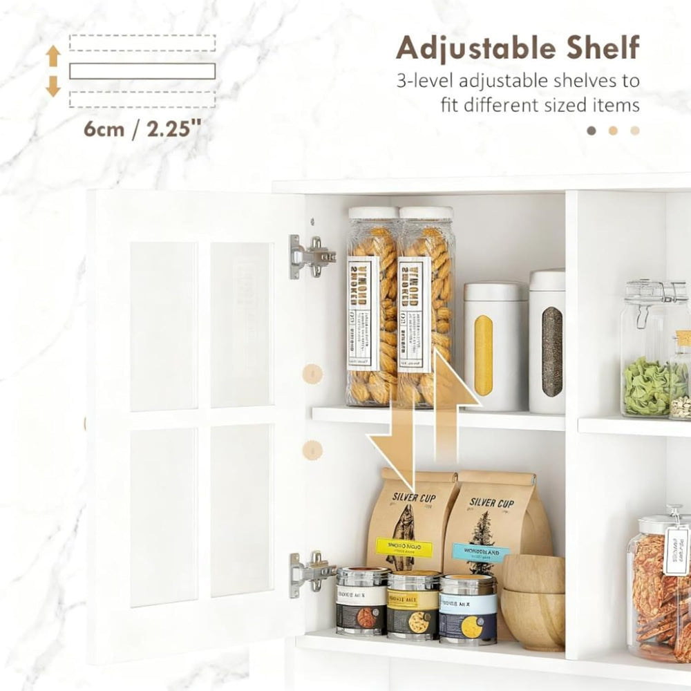 Oak+White Large Countertop Kitchen Pantry Cabinet, Freestanding Storage Cabin...