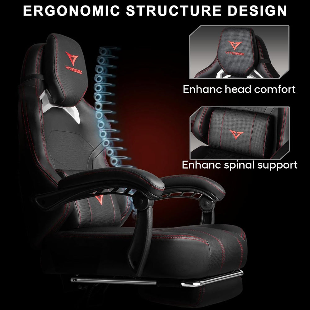 VITESSE Big and Tall Gaming Chair 400lb Capacity with Footrest | Racing-Style...