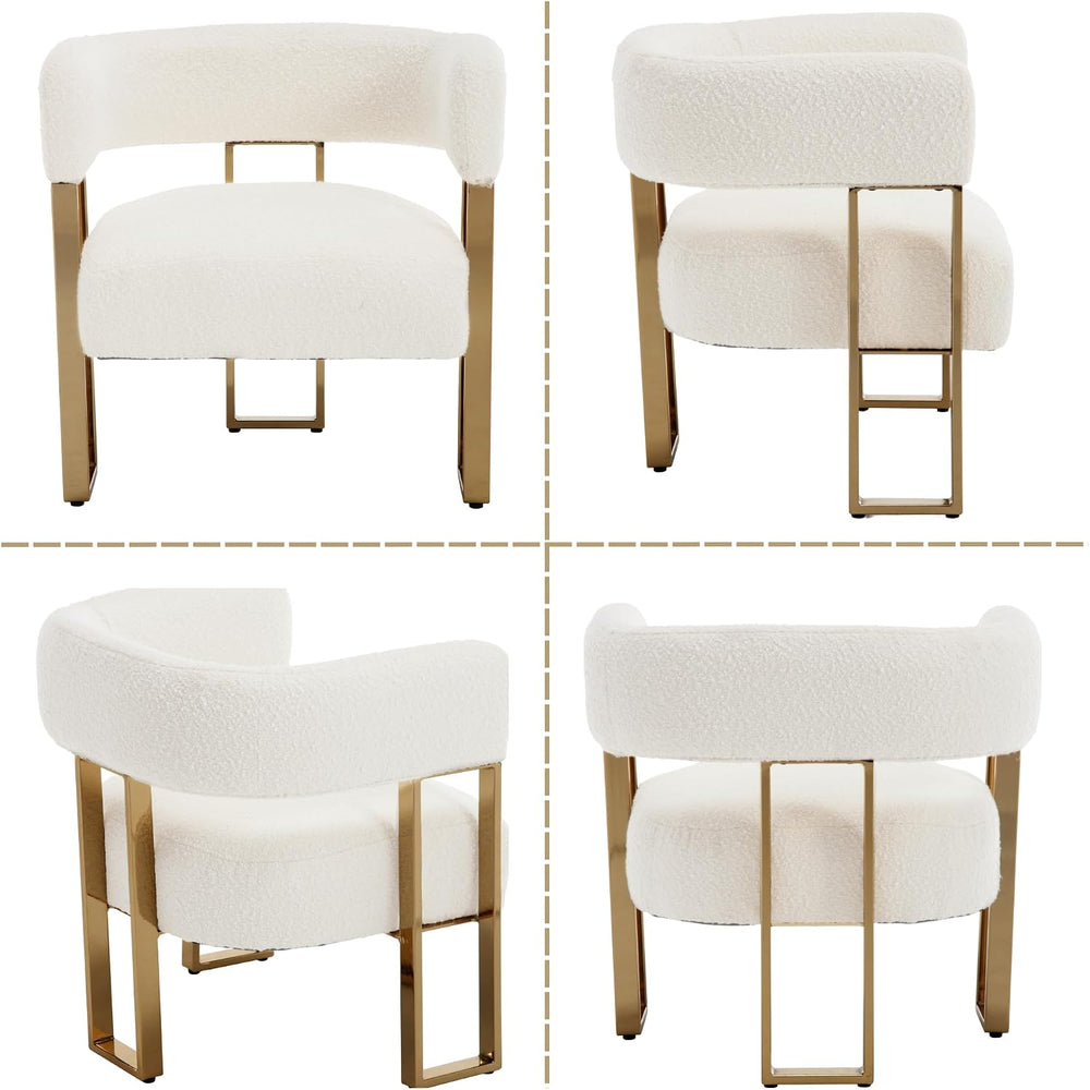 Barrel Accent Chair,Modern Side Chair with Golden Metal Legs, Sherpa Upholste...