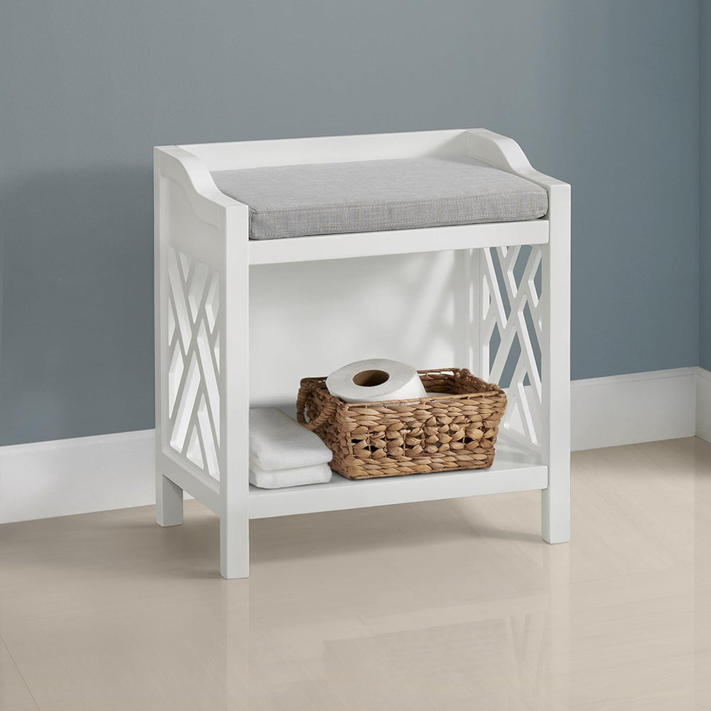 Alaterre Furniture Coventry Bench Stool with Cushion - Pine Wood Bench for En...