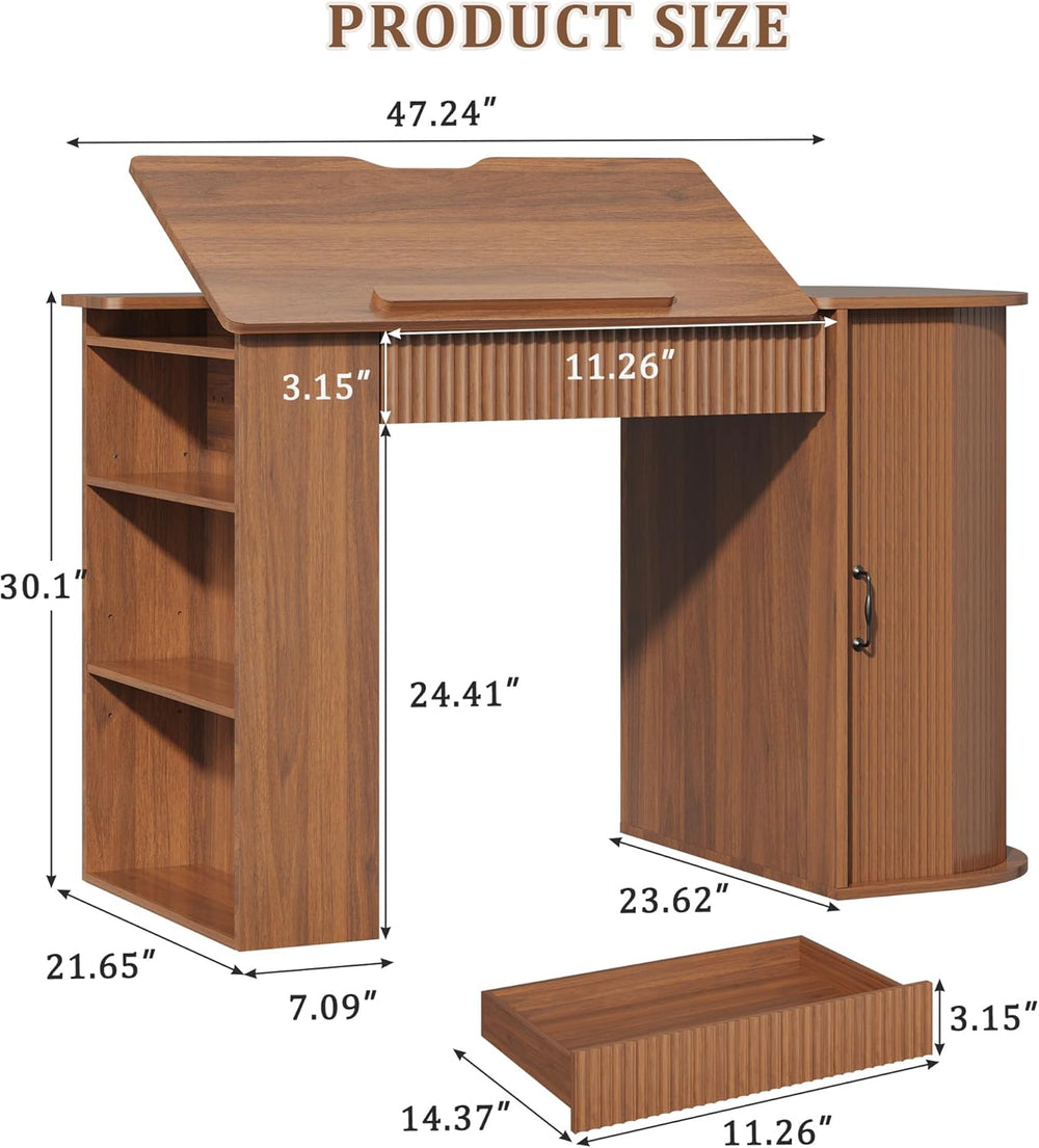 Drafting Table with Storage Cabinet & Drawers, Crafting Table with Open S...