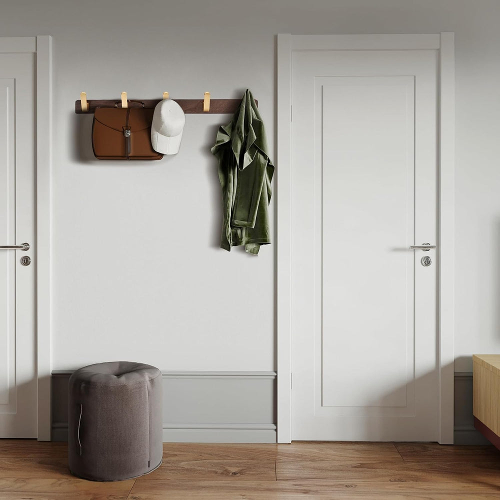 Wall Mounted Coat Rack, Metal Wood with 5 Hooks