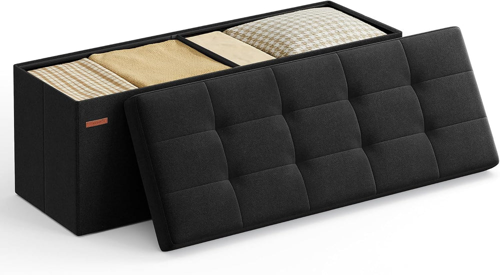 SONGMICS 43.3 Inches Folding Storage Ottoman Bench, Load 660 lb | Ottoman Foo...