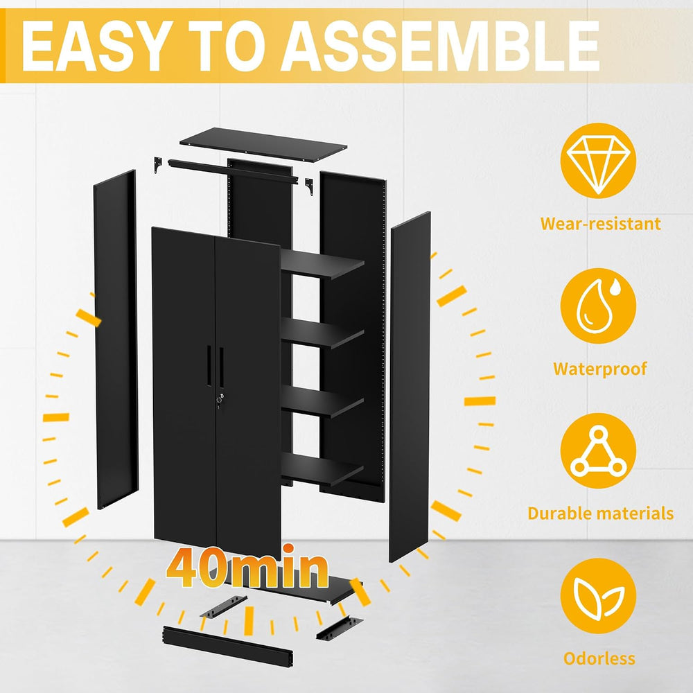 Metal Storage Cabinet with 2 Doors and 4 Adjustable Shelves, 71" Garage ...
