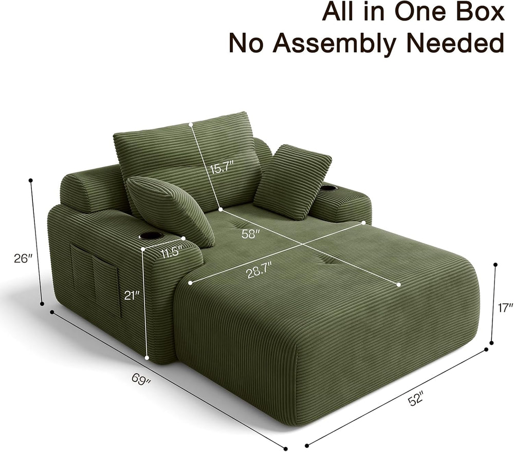 69” Floor Chaise Lounge Chair Indoor, Oversized Chaise Lounge Reading Chairs ...