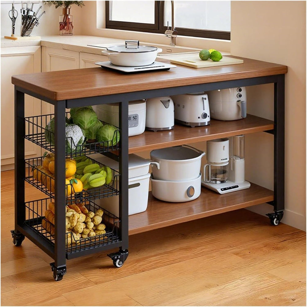 Rolling Kitchen Island Cart Microwave Stand with Dense Storage Baskets