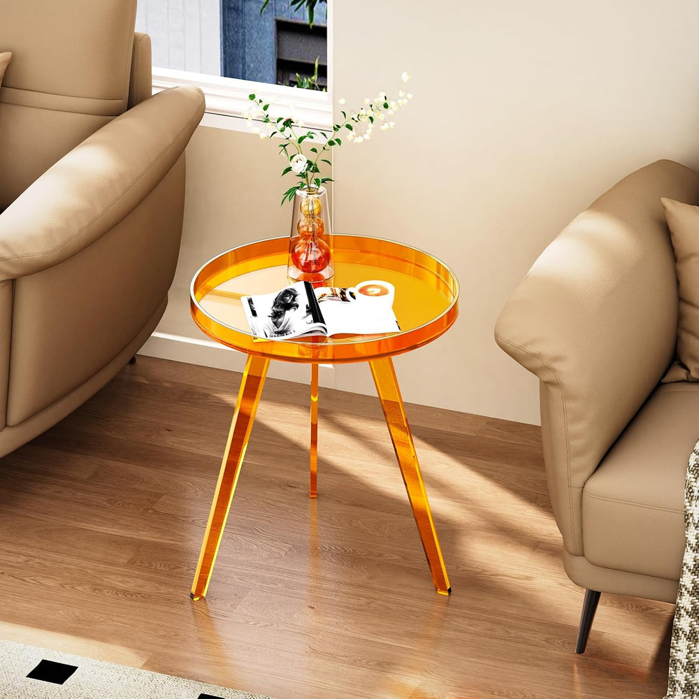 Clear Acrylic Side Table, Round End Table Bedside Table for Living Room Bedro...