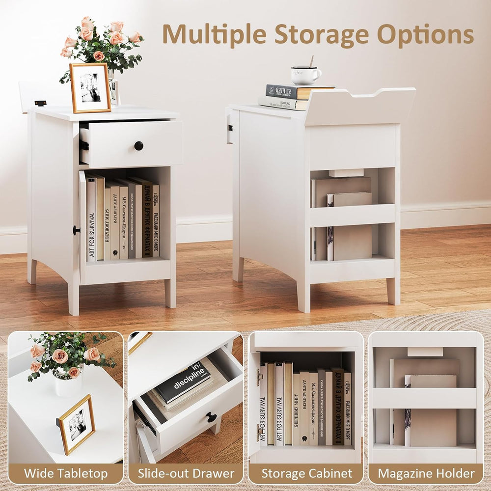 Giantex Night Stand Set 2 with Charging Station, Flip Top End Side Table w/US...