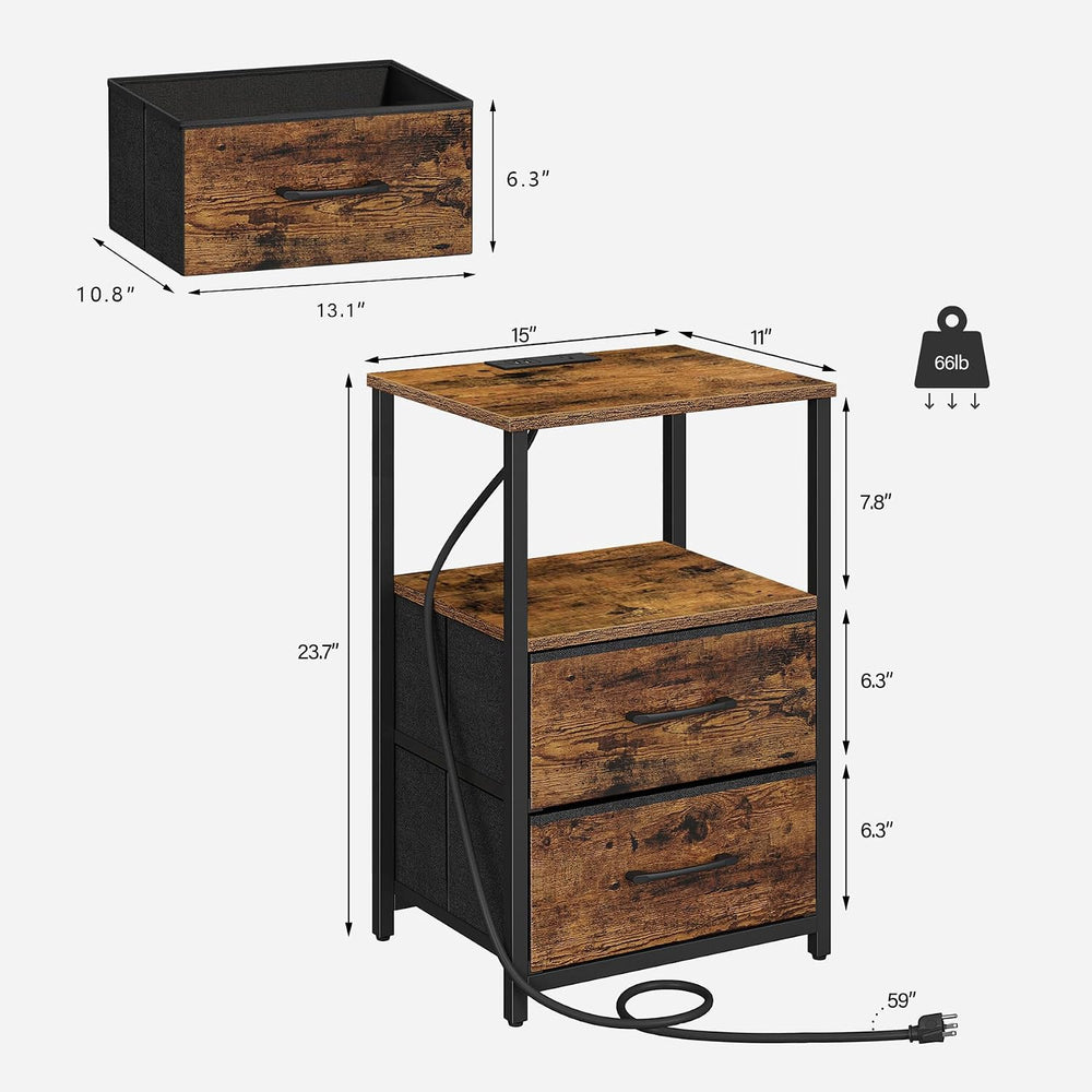 TUTOTAK Nightstands Set of 2, End Table with Charging Station
