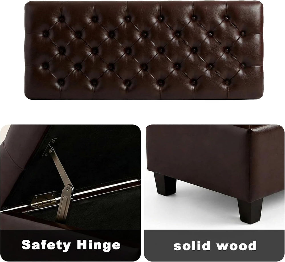 Leather Storage Bench for Living Room, End of Bed Bench with Storage, Large U...