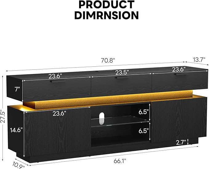 LIKIMIO Black TV Stand for TVs 85 inch, Entertainment Center with Power Outle...