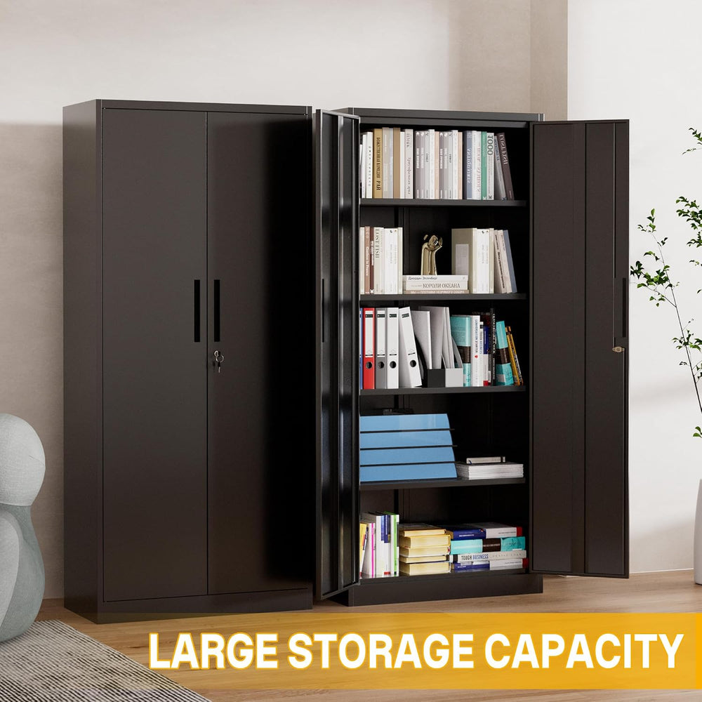 Metal Storage Cabinet with 2 Doors and 4 Adjustable Shelves, 71" Garage ...