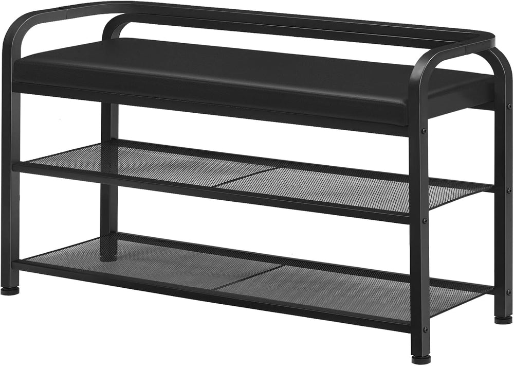 YATINEY Shoe Bench with Backrest, Entryway Bench, 2-Tier Shoe Rack with PU Pa...