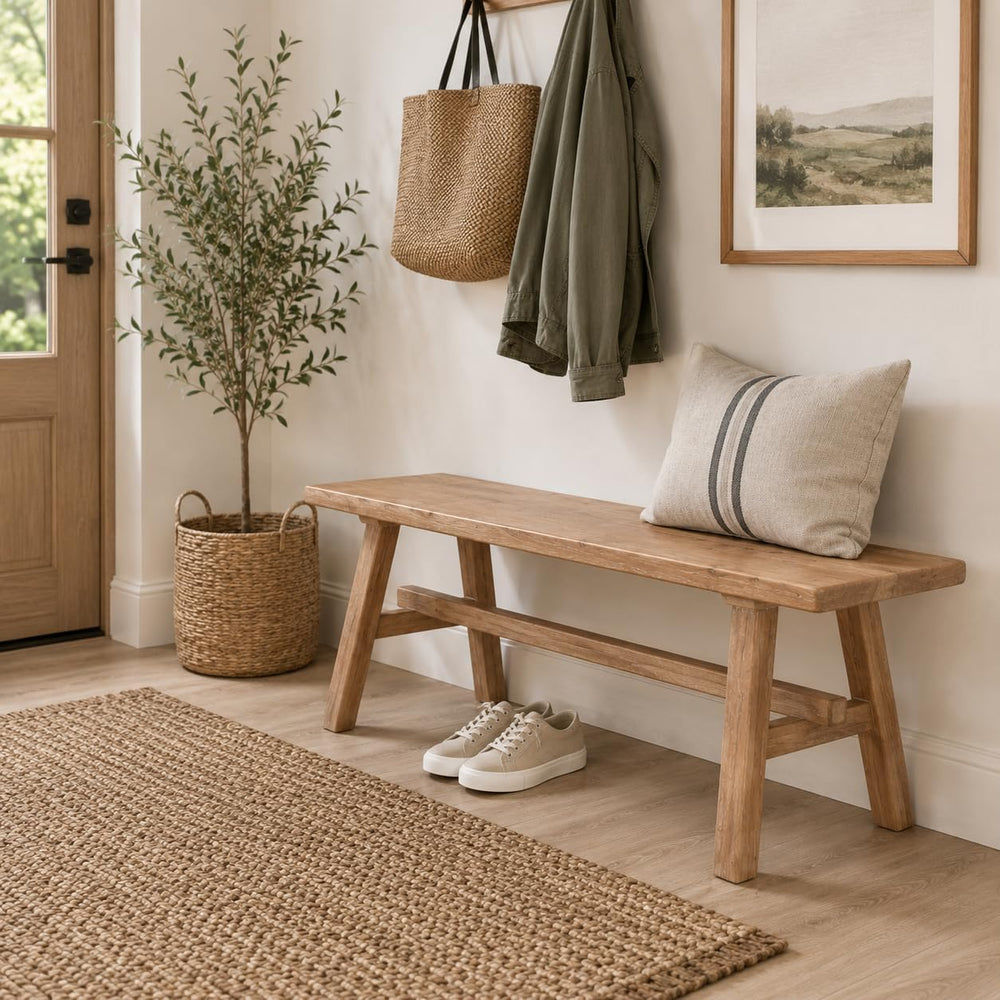 Solid Wood Bench, 39.4" Entryway Bench, Rustic Farmhouse Wooden Bench In...