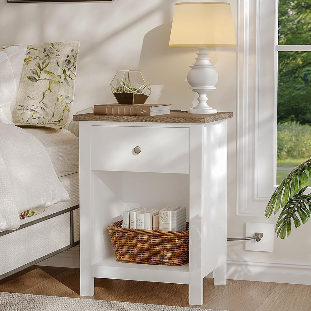ChooChoo Farmhouse Nightstand with Charging Station | Wooden Top Bedside End ...