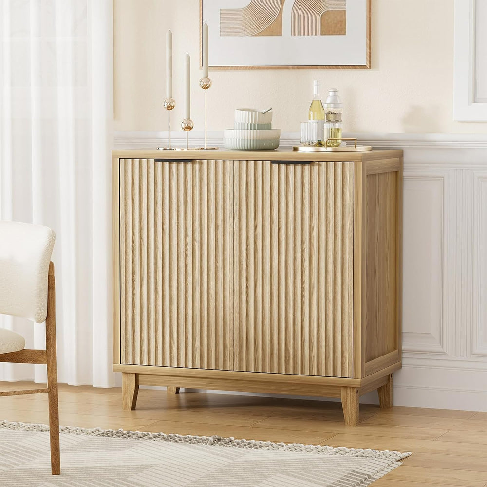 Fluted Cabinet with Storage, Mid Century Modern 2 Doors Sideboard Buffet