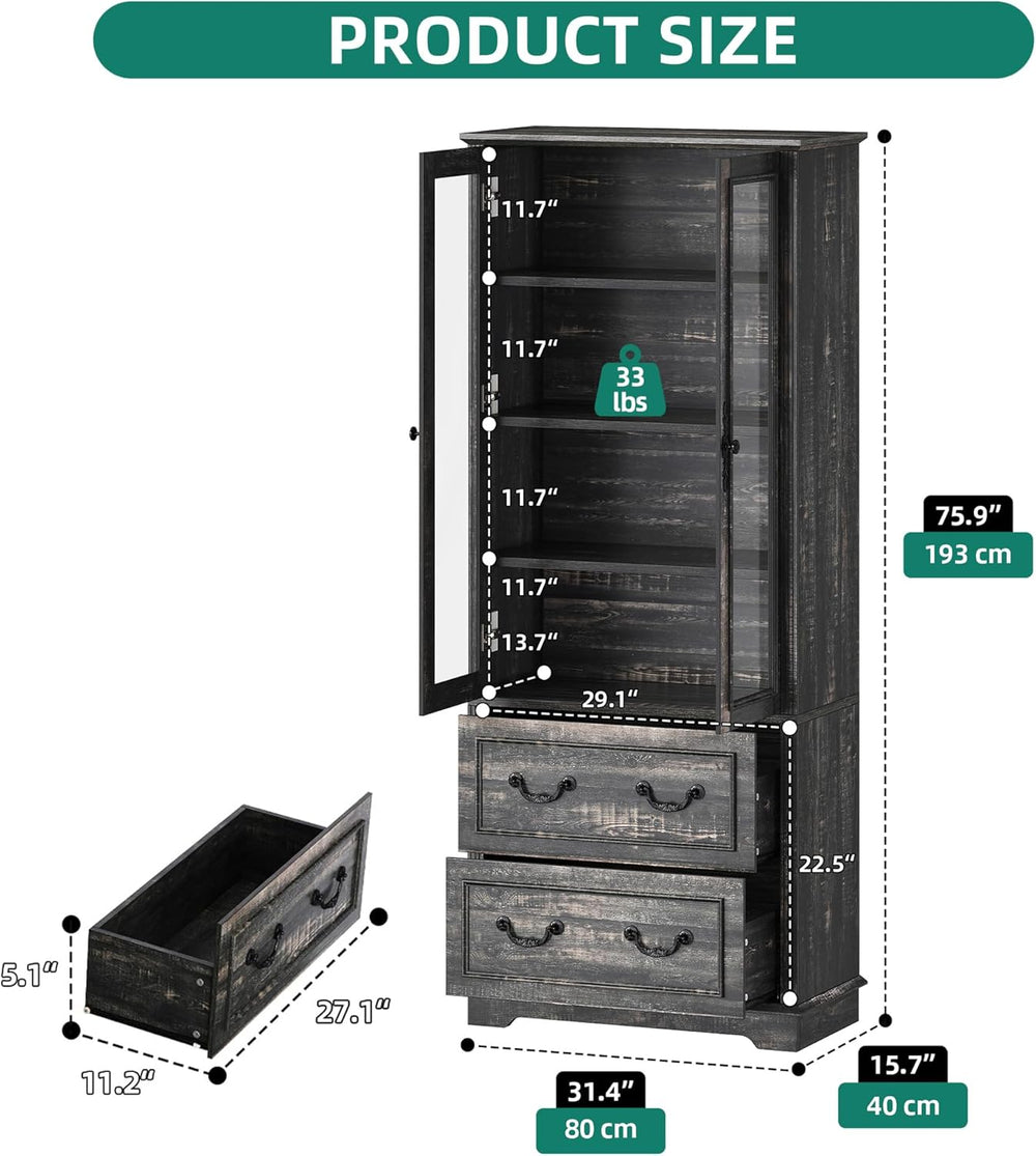YITAHOME 76'' Kitchen Pantry Cabinet with 2 Drawers, Tall Storage Cab...