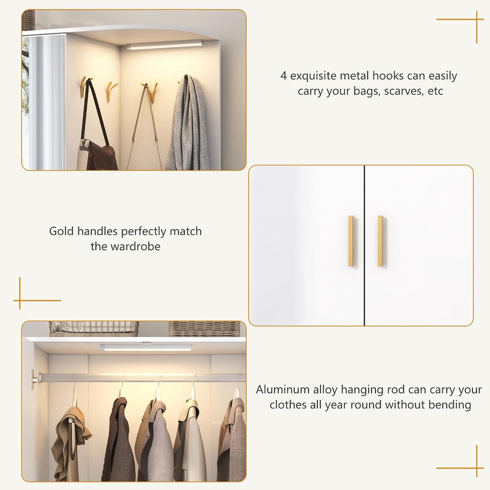 XVD Armoire Wardrobe Closet with Mirror & Sensor Light, Bedroom Armoire w...