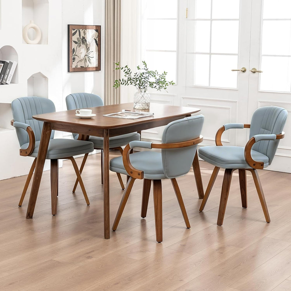 Swivel Dining Chairs with Arms | Mid Century Modern Blue Faux Leather Kitchen...