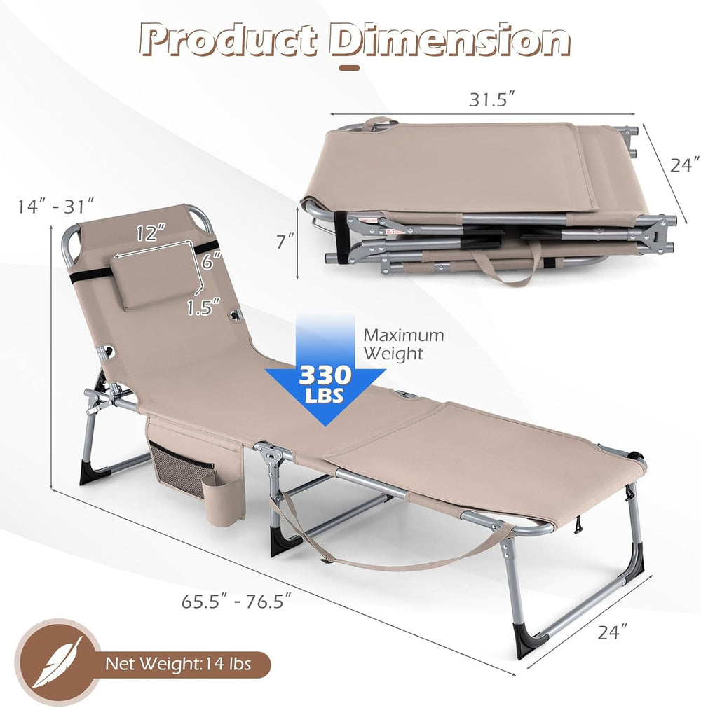 GYMAX Tanning Chair, 3 in 1 Sun Bathing Lounge Chairs with Face/Arm Holes &am...