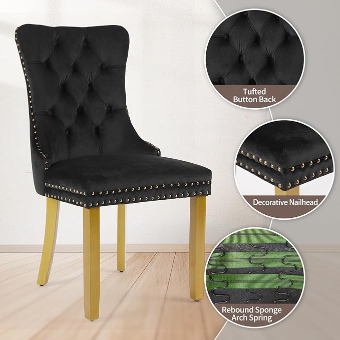 Velvet Dining Chairs Set of 6, Upholstered Dining Room Chairs with Lion Head ...