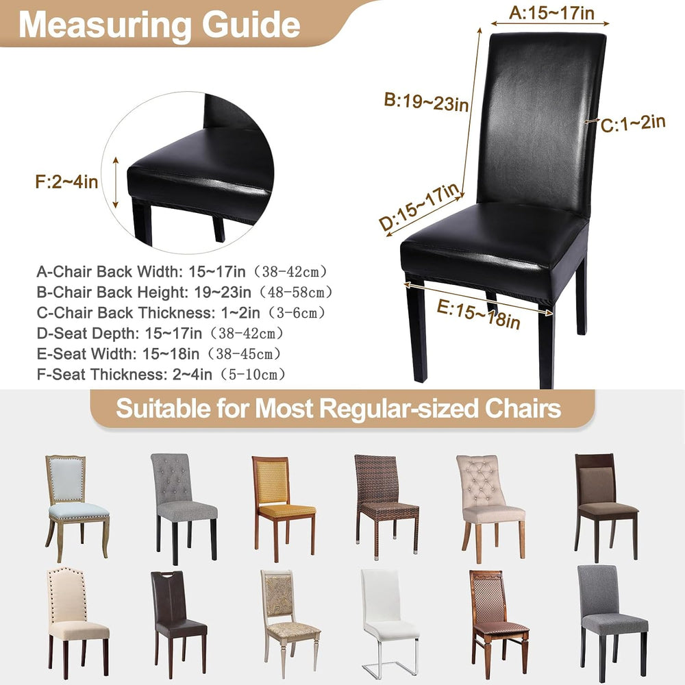 SearchI Waterproof PU Leather Dining Chair Covers Stretch, Set of 6, Black