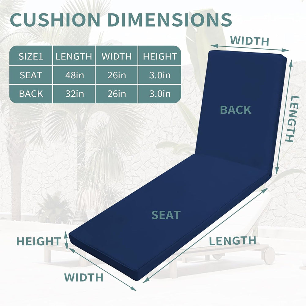 Chaise Lounge Cushions Outdoor Set of 2, 80x26x3 in, Navy Blue