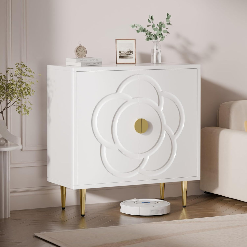 TOLEAD Storage Cabinet, Modern Cabinet with Decorative Flower Pattern Doors, ...