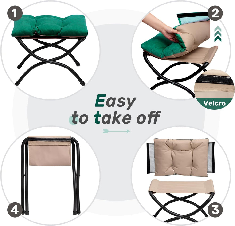 HollyHOME 15"(H) Folding Footrest Stool, Upholstered Small Foldable Otto...