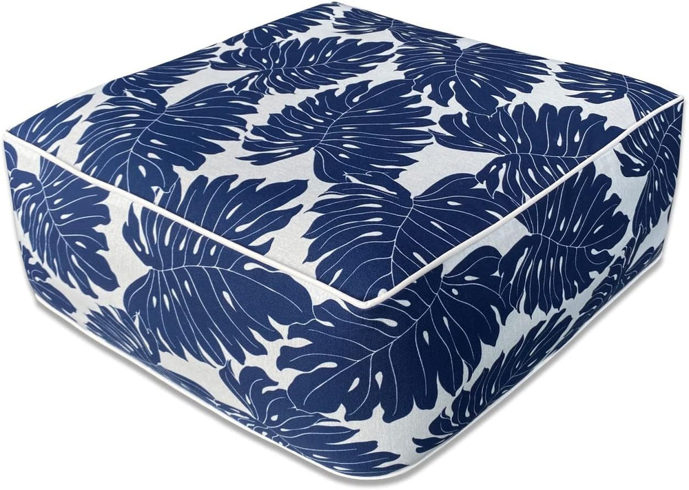 Outdoor Inflatable Footstool Ottomans Navy Leaves Square 23x9 Inch Patio Foot...