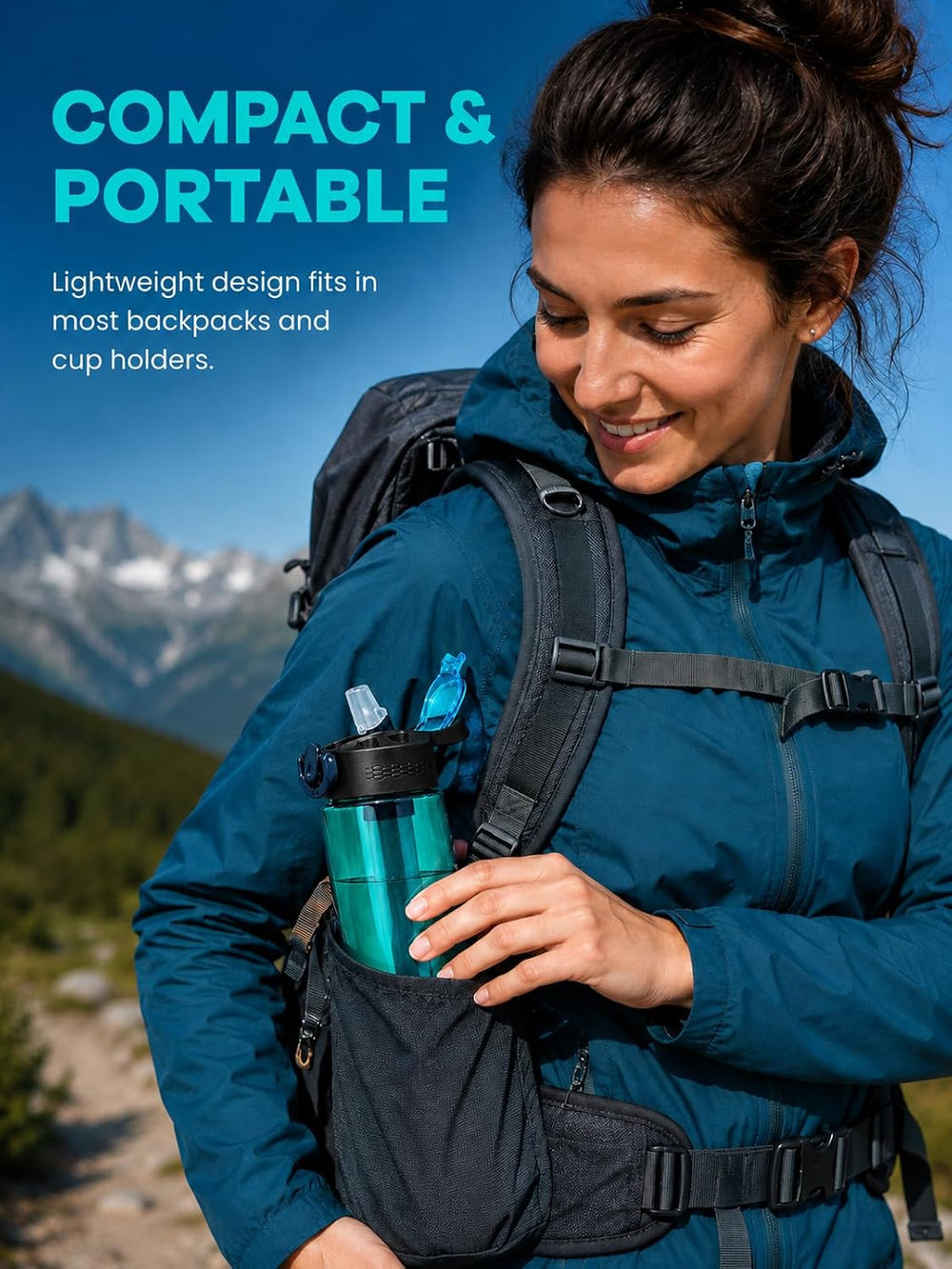 22oz Water Filter Bottle, Portable Outdoor Filtered Water Bottle with Multi-L...