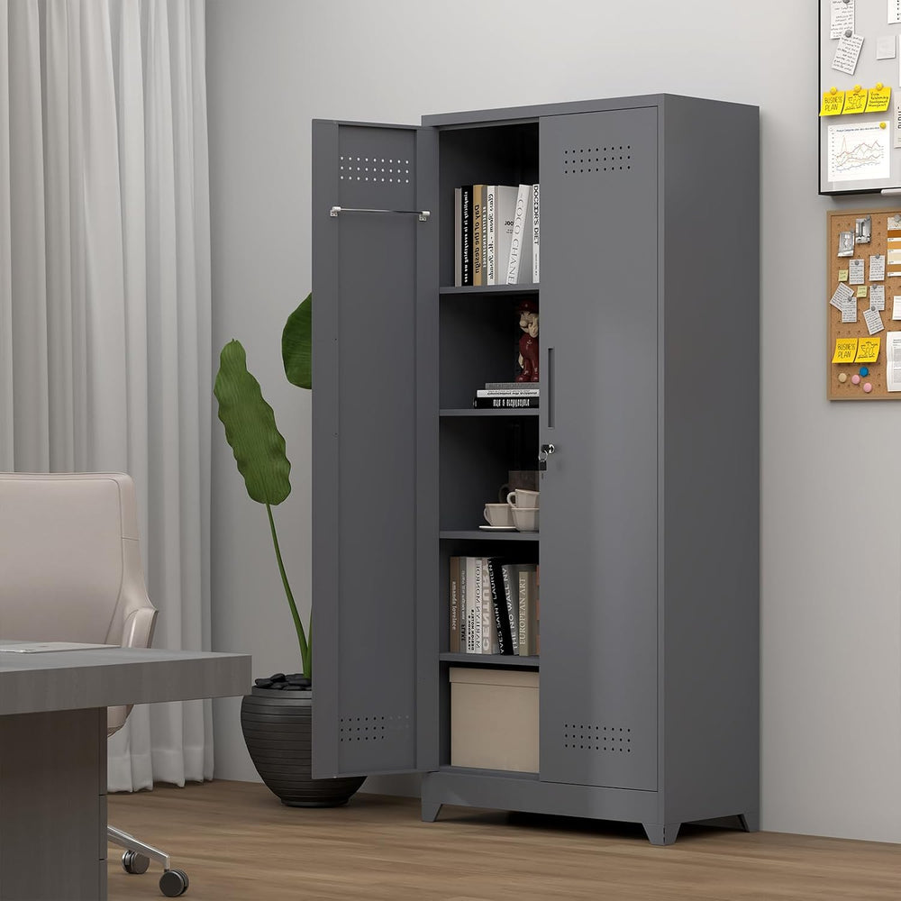 Garage Storage Cabinet, Locking Cabinet with Doors and Shelves, 72.8" Ta...