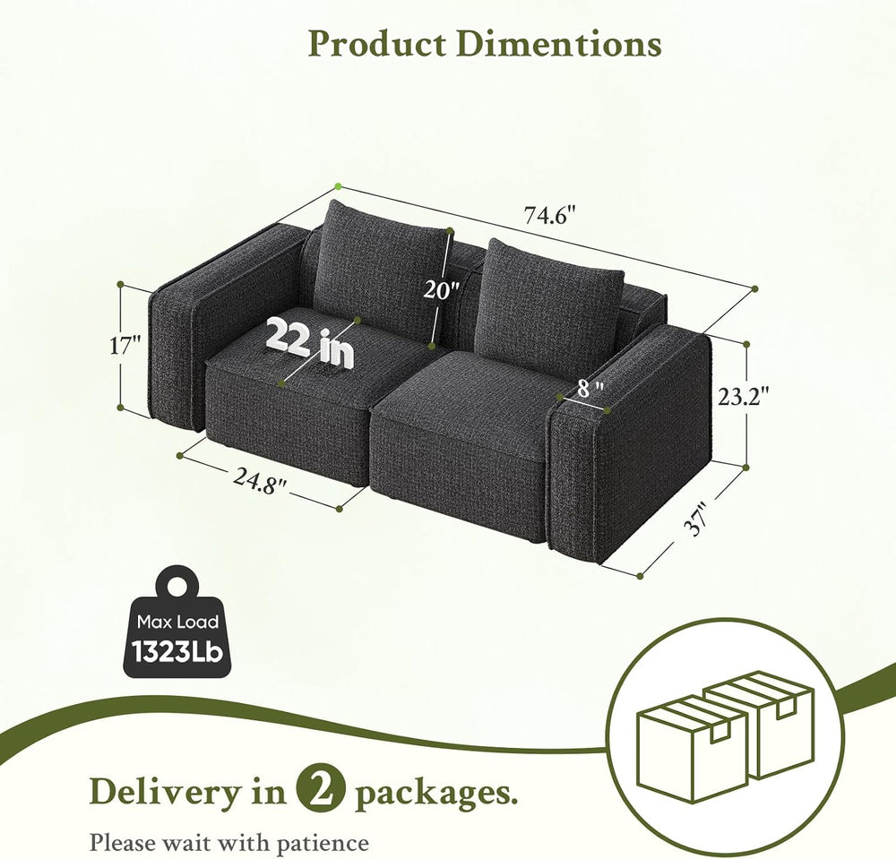 Welzona 75" Loveseat, Chenille Love Seat Sofa, Small Couch for Small Spa...