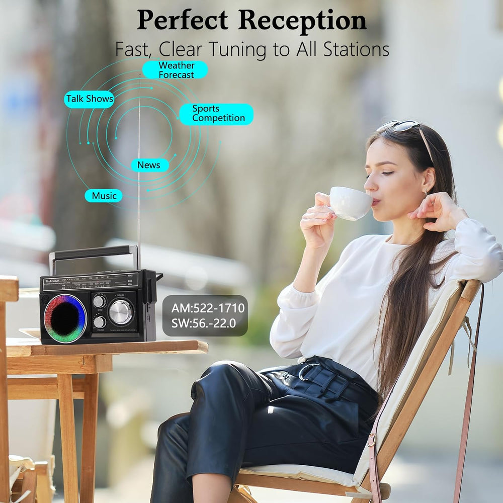 Radios Portable AM FM, Retro Portable Radio with Bluetooth Speaker and Flashl...