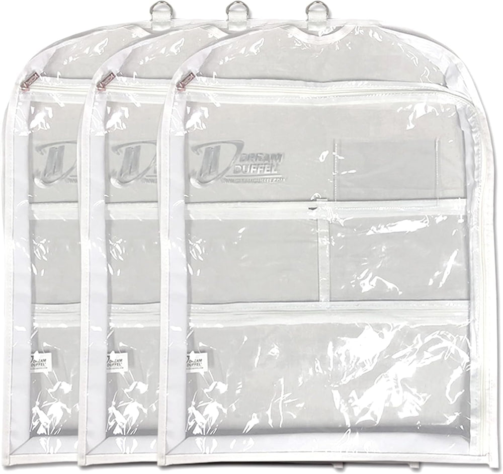 Clear Garment Bags for Dance Costumes 3-Pack, Gusseted, Short-Size, Side Zipp...