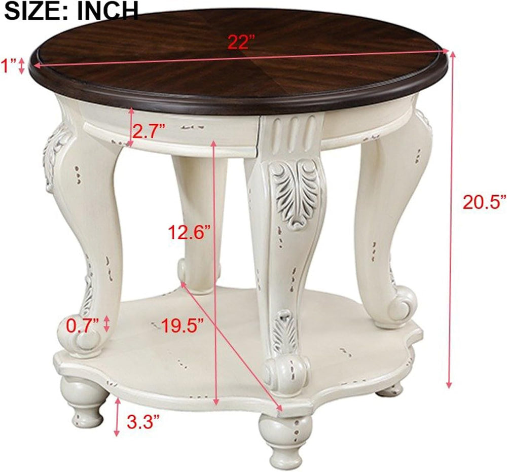 P PURLOVE 22'' Two Tone Round End Table with Shelf for Living Room, S...