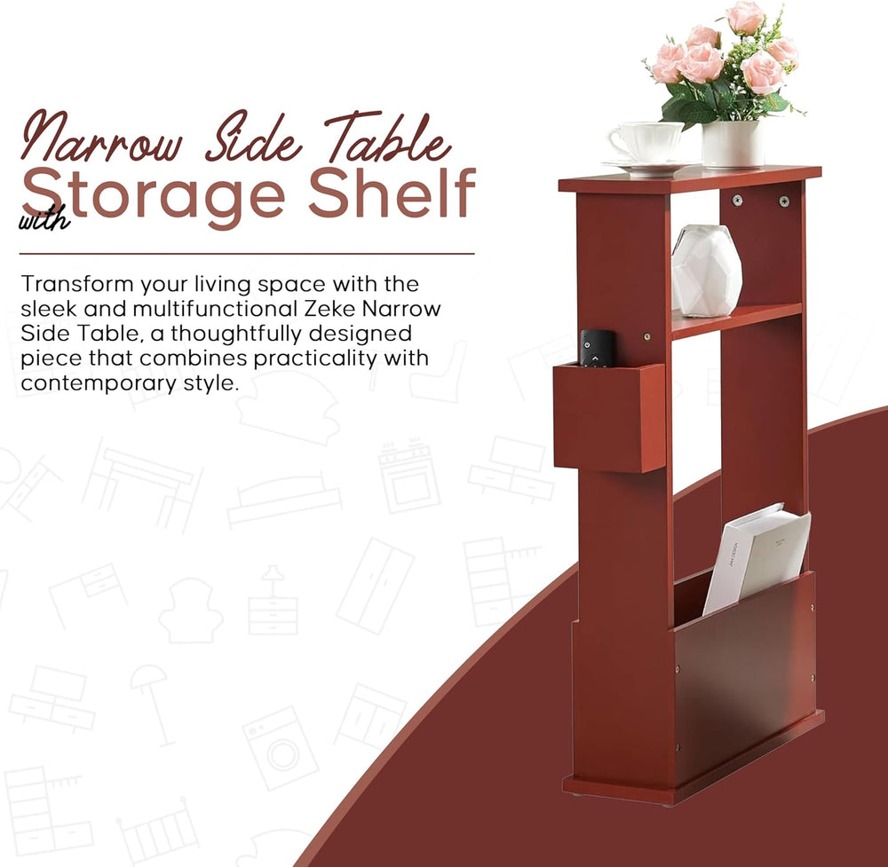 Kings Brand Furniture Narrow Side Table with Storage Shelf, Slim End Table wi...