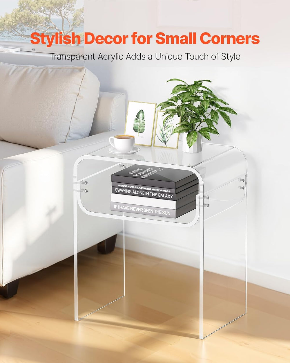 VEVOR Acrylic Side Table, 2-Tier Clear End Table with Storage Shelf, Modern T...