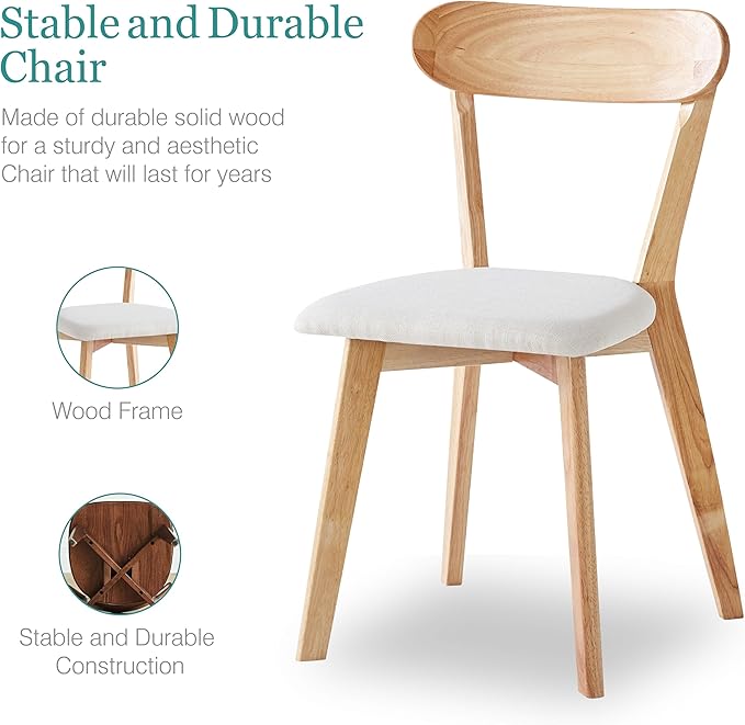 Solid Wood Dining Chairs Set of 2, Natural Wood Louis Upholstered Chairs with...