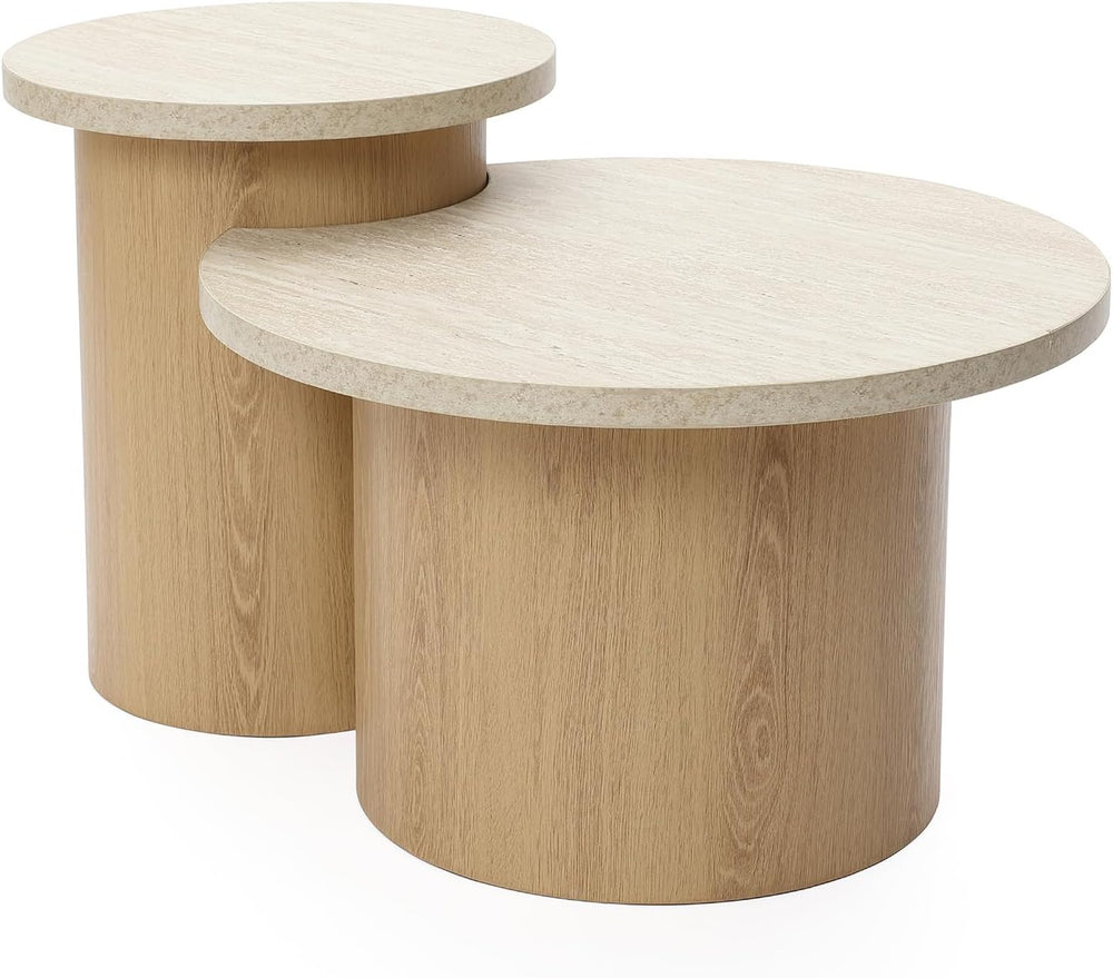 LuxenHome Nesting Coffee Table Set of 2, Modern Round Accent Tables for Small...