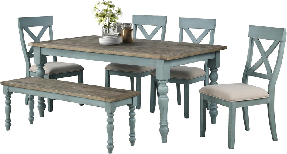 Roundhill Furniture Prato 6-Piece Dining Set, Dining Table with 4 Cross Back ...