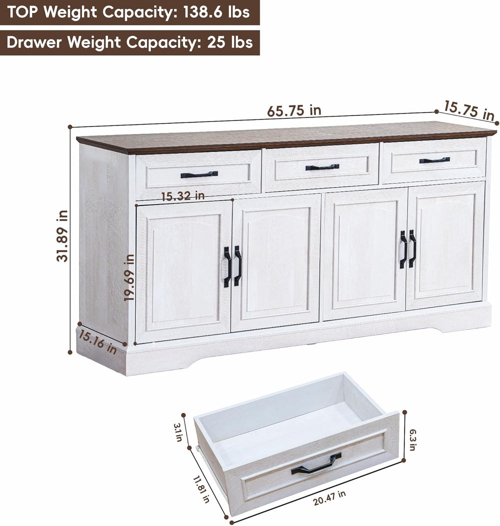 66" Large Sideboard Buffet Cabinet with Storage, Farmhouse Buffet Table ...