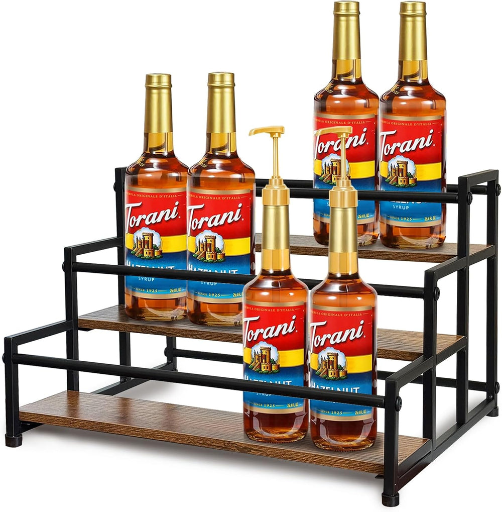 Klxuyuo 3-Tier Coffee Syrup Rack for 15 Bottles (750ml) –Sturdy Coffee Syrup ...