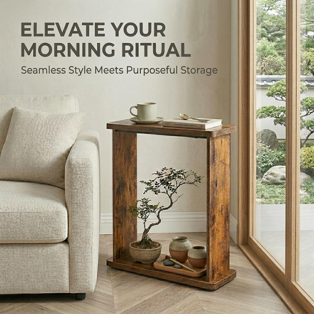 Narrow Side Table for Small Spaces, 7.9" Slim End Table with 2-Tier Open...
