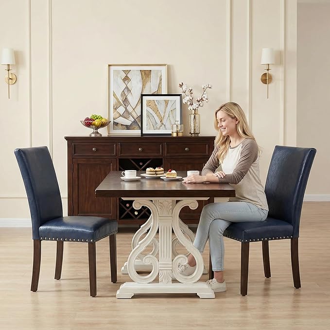 Furniliving Upholstered Dining Chairs Set of 2 - PU Leather Modern Farmhouse ...