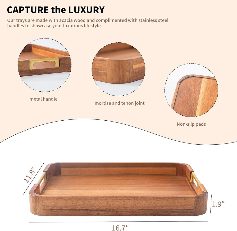 Wooden Serving Tray with Handles Wood Tray for Sevring 16.7-inch Acacia Food ...