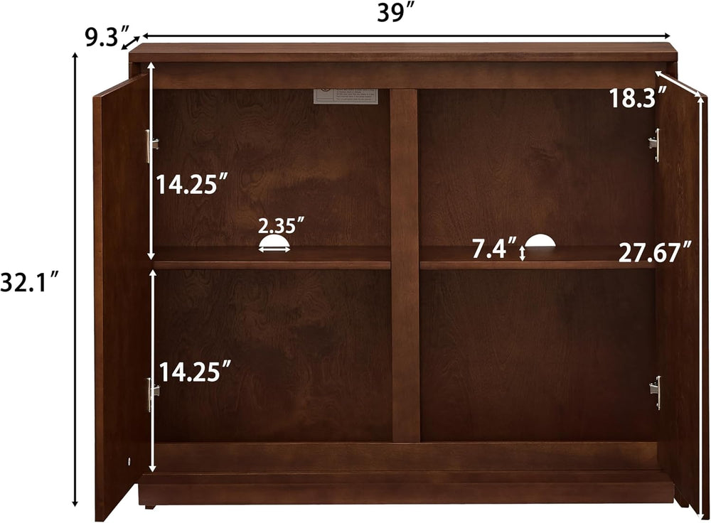 Real Walnut Veneer Sideboard Buffet,Narrow Entryway Storage Cabinet