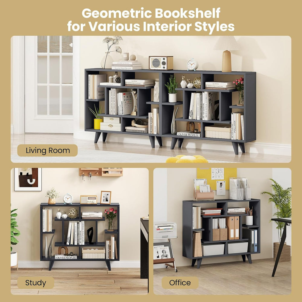 Giantex 3 Tier Geometric Bookshelf, Modern Freestanding Bookcase w/Staggered ...