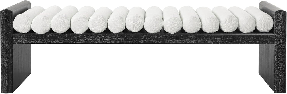 Virubi 62.8" Modern Chenille Upholstered End Bed Bench with Rolled Cushi...