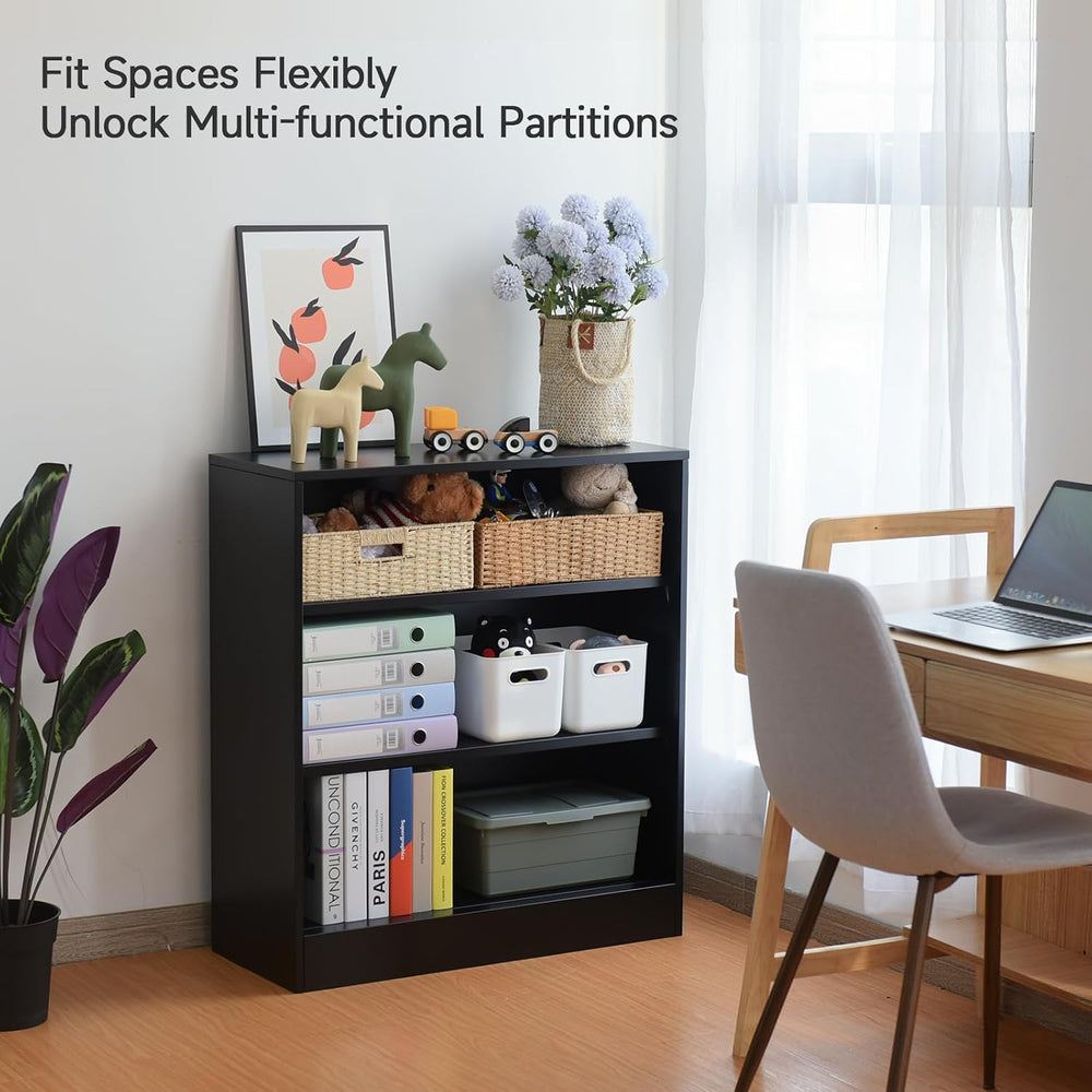 Metal Open Bookshelf, 3 Tier Black Office Shelves, Small Bookshelf Bookcase |...